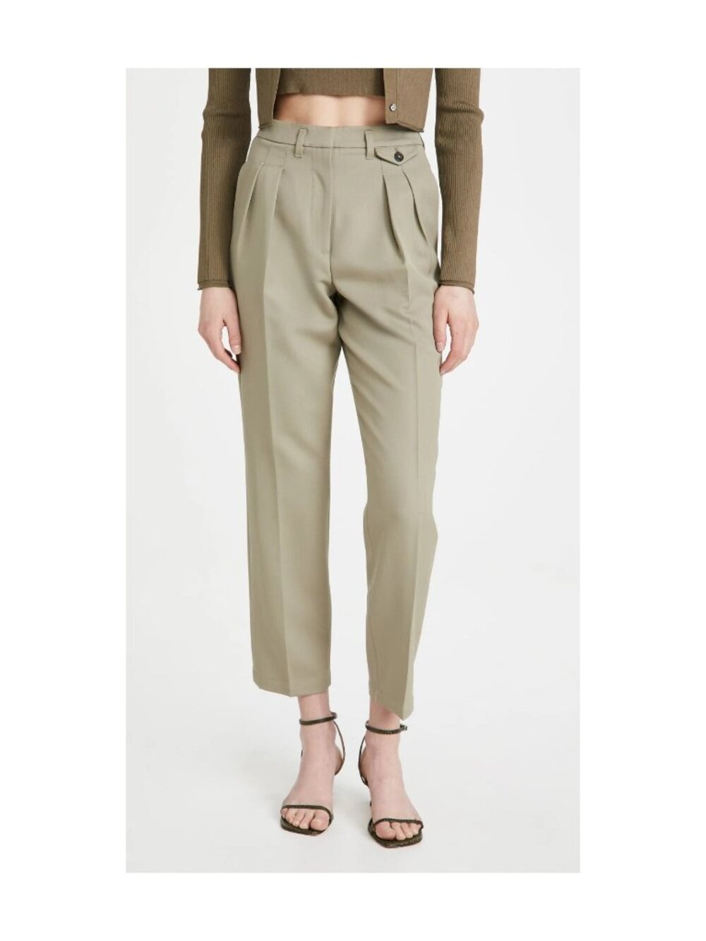 $330 ANINE BING Mycah Trousers PANT HIGH WAISTED PLEATED WOOL KHAKI GREEN 34 S 4